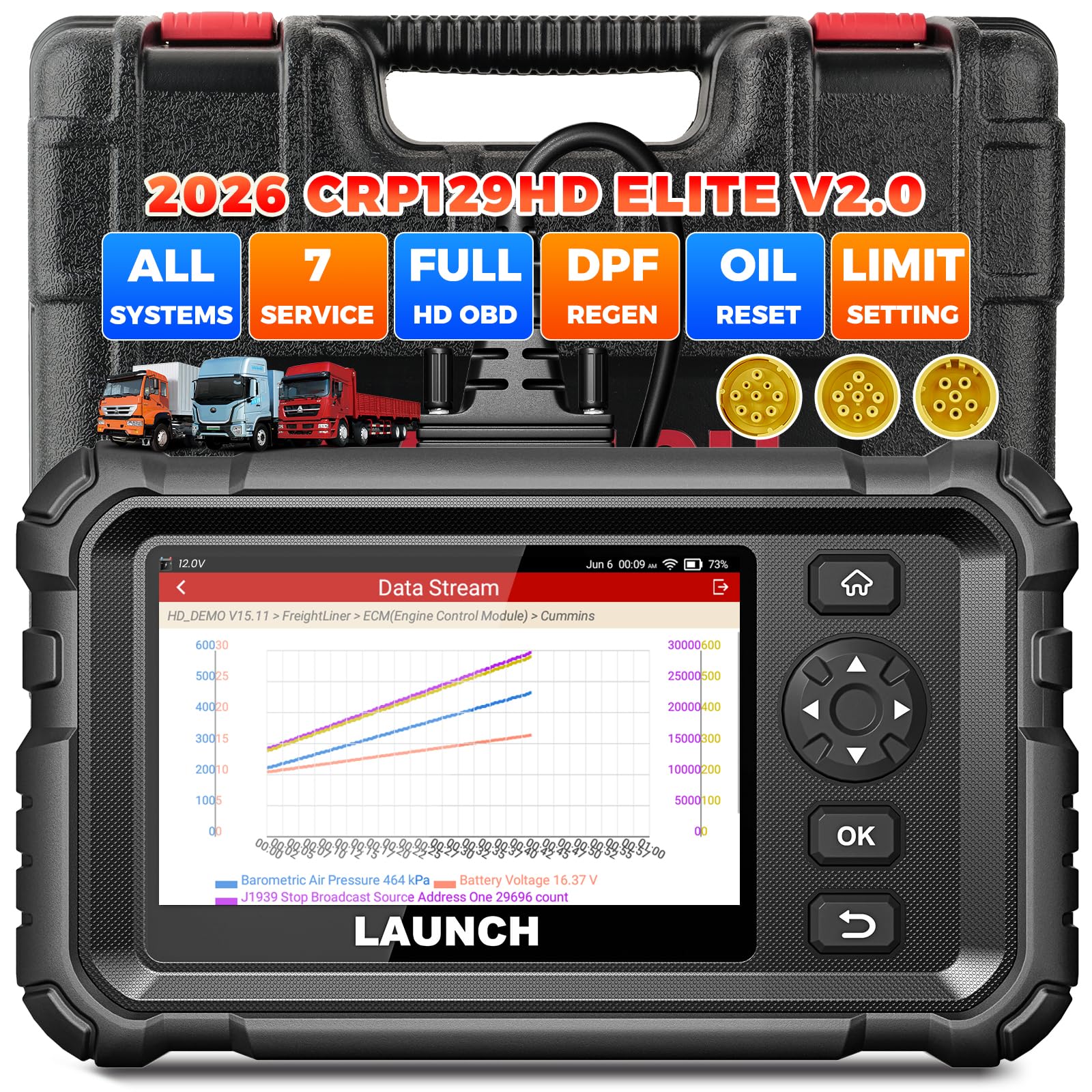 Amazon.com: LAUNCH CRP129HD V2.0 Heavy Duty Truck Scanner, 7+